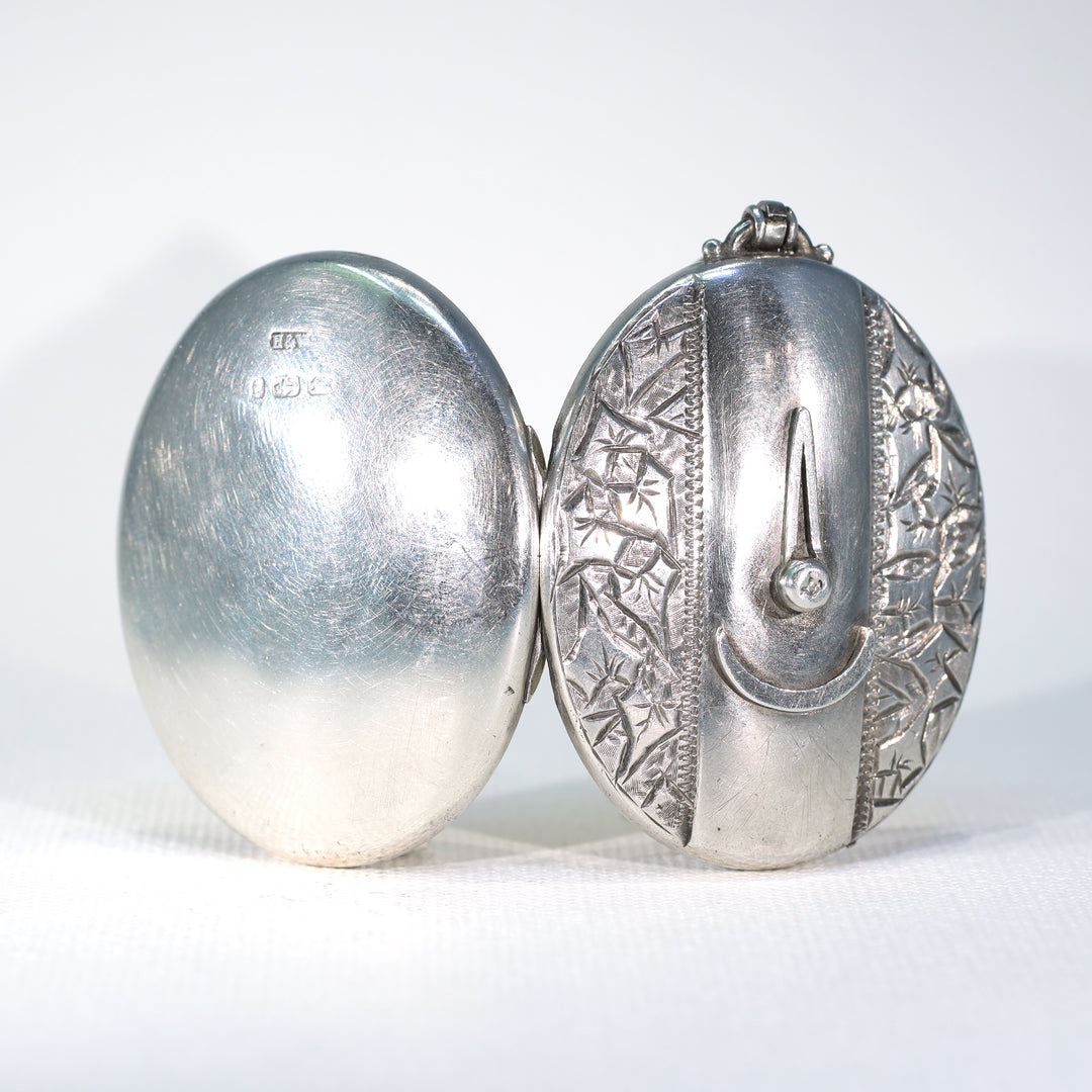 Antique Silver Engraved Oval Buckle Locket Birmingham 1880