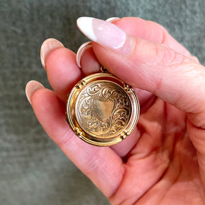 Antique Victorian Round Engraved Gold Locket Pendant