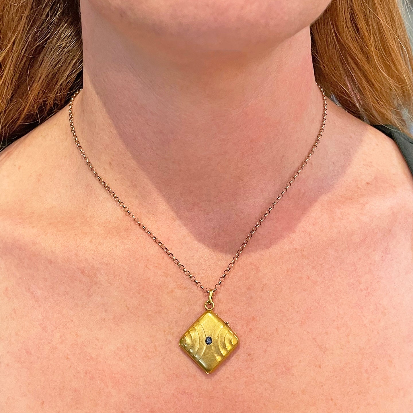 French 18k Gold Locket with Sapphire, c. 1890