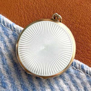 Antique Edwardian Silver Enamel Scenic Locket Guilloché Back, c. 1910
