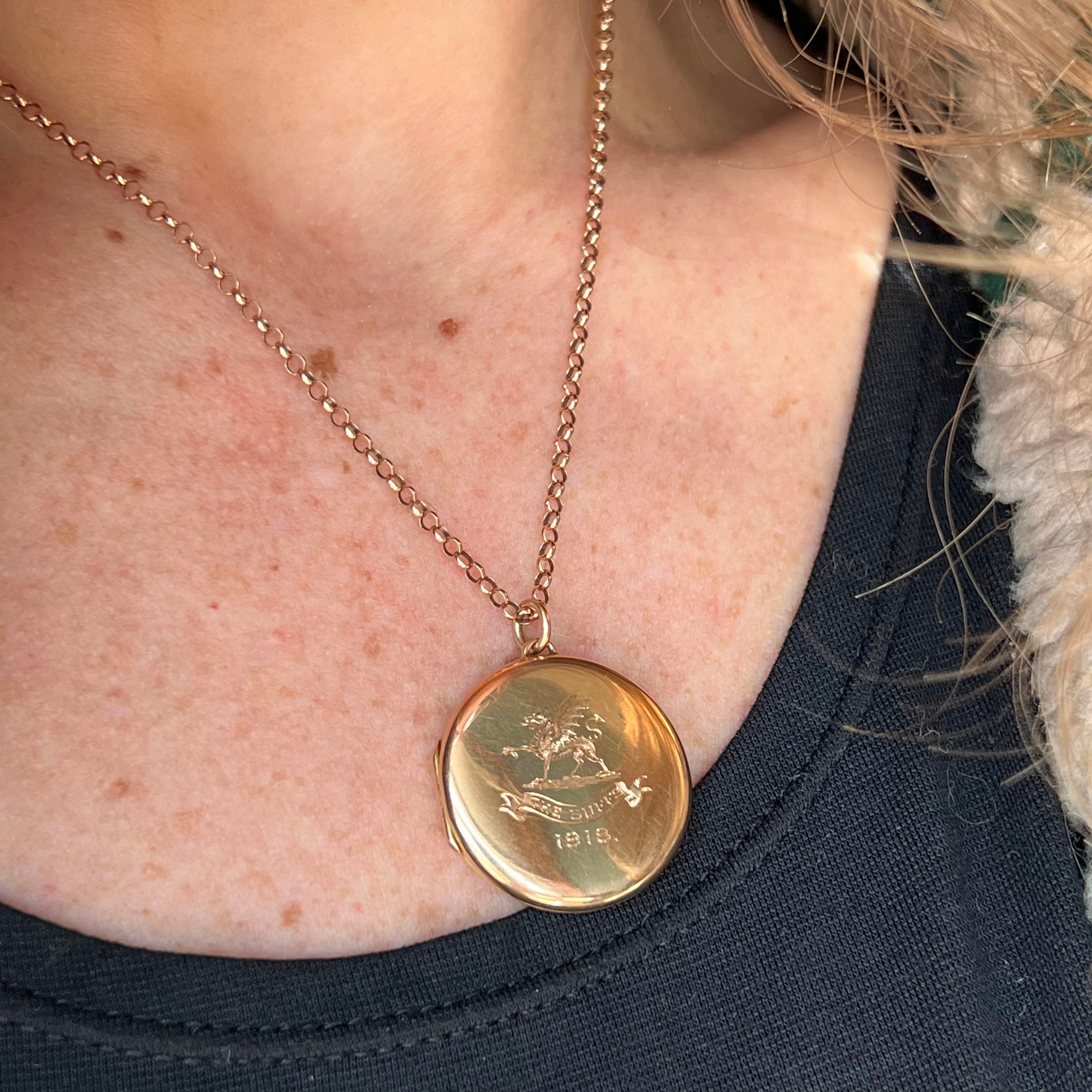 Antique Gold Engraved Locket Pendant “The Buffs