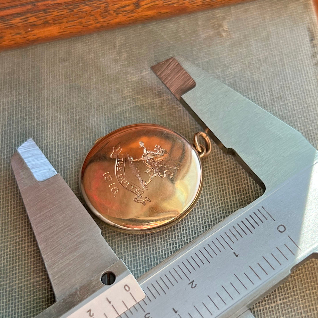 Antique Gold Engraved Locket Pendant “The Buffs" Birmingham 1918