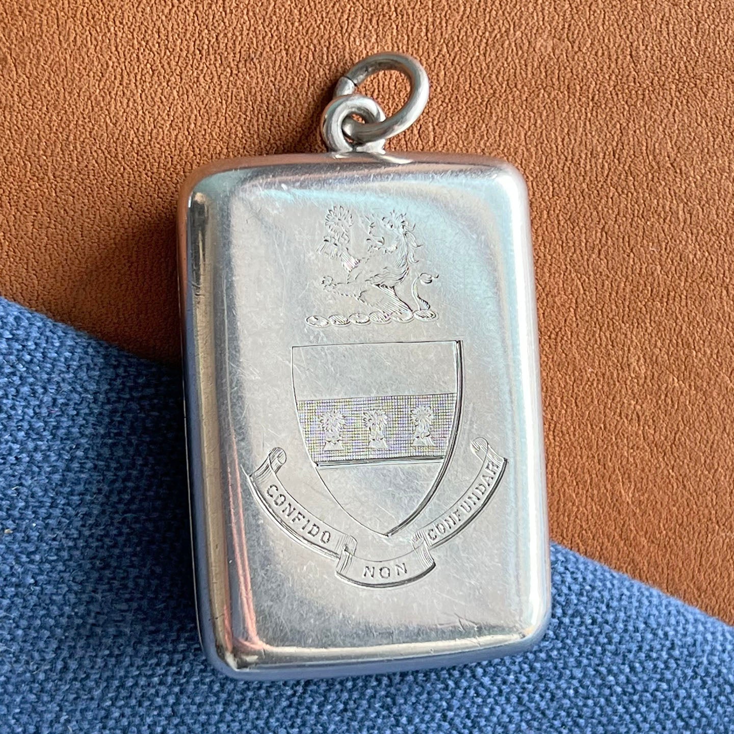 Antique Victorian Silver Heraldic Locket Pendant, Birmingham 1894