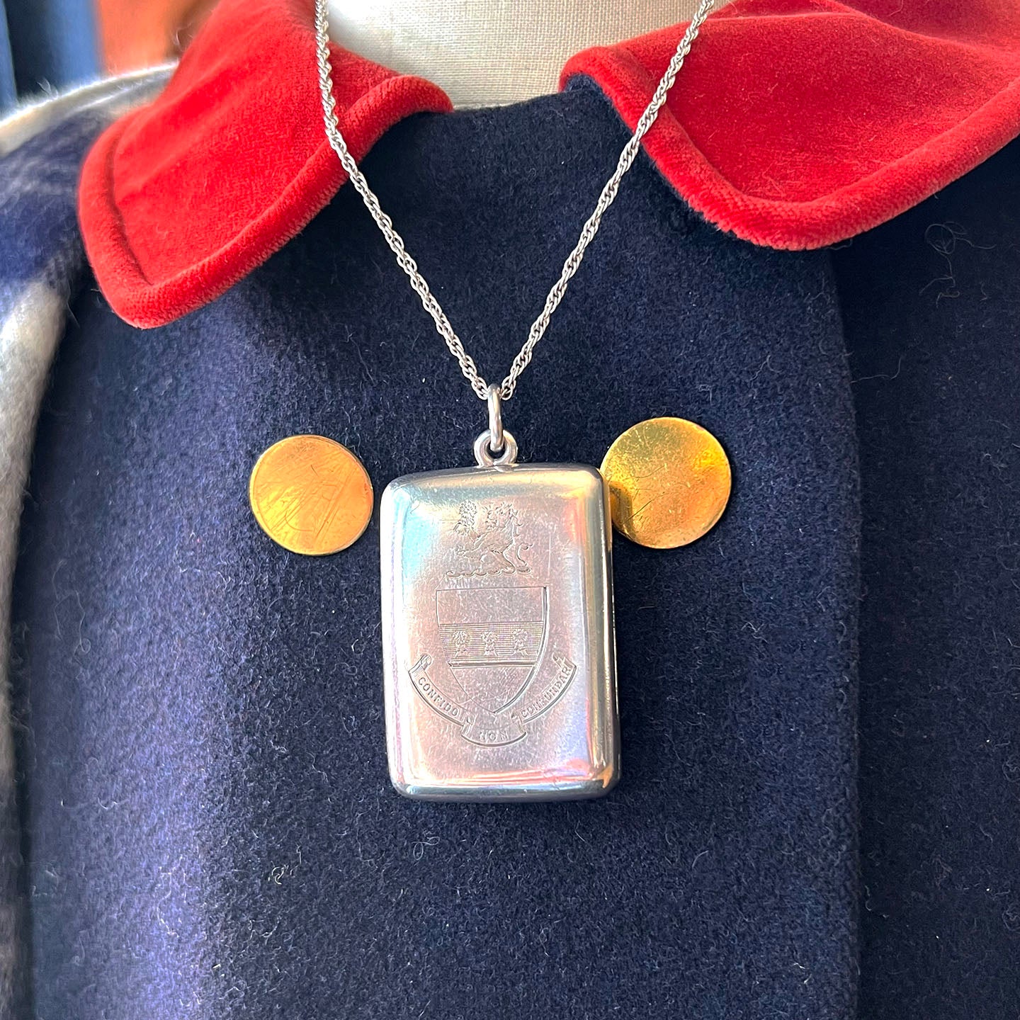 Antique Victorian Silver Heraldic Locket Pendant, Birmingham 1894