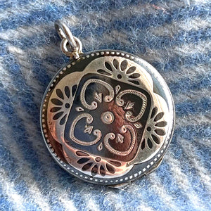 Antique Victorian Silver Niello Locket with Portraits, c. 1880
