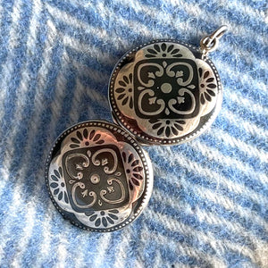 Antique Victorian Silver Niello Locket with Portraits, c. 1880