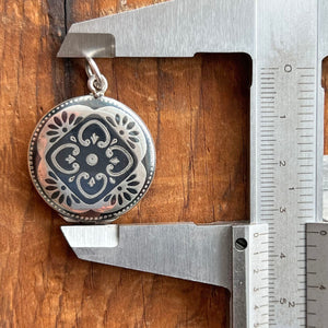 Antique Victorian Silver Niello Locket with Portraits, c. 1880