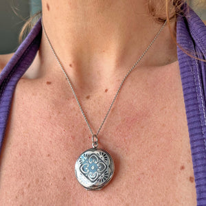 Antique Victorian Silver Niello Locket with Portraits, c. 1880