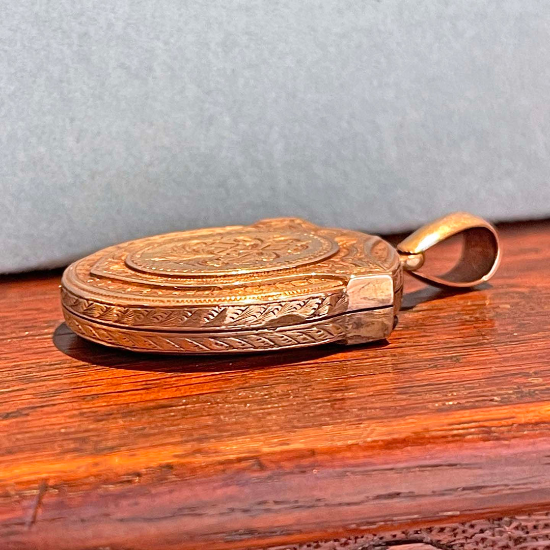 Victorian Gold Engraved Shield Locket Pendant