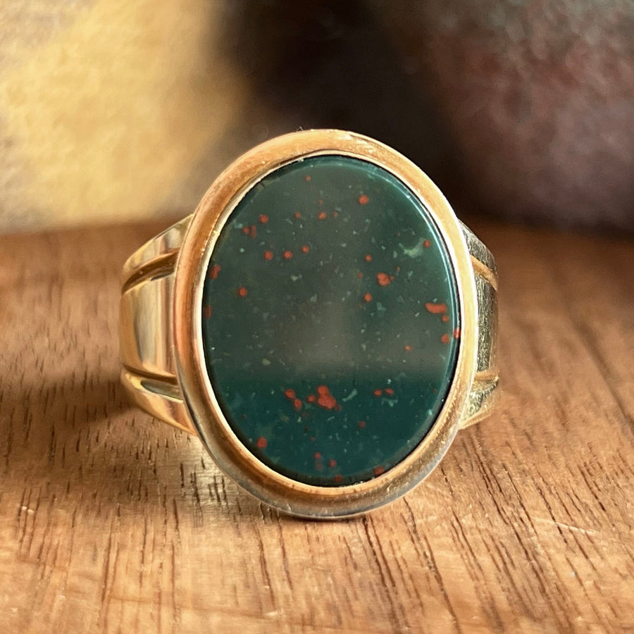 Large Mens Victorian Bloodstone Ring 18k Gold c.1880