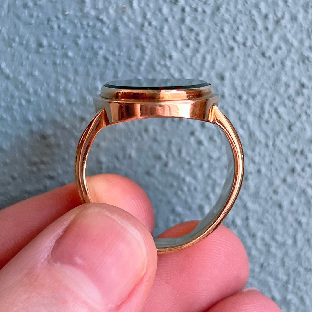 Large Mens Victorian Bloodstone Ring 18k Gold c.1880
