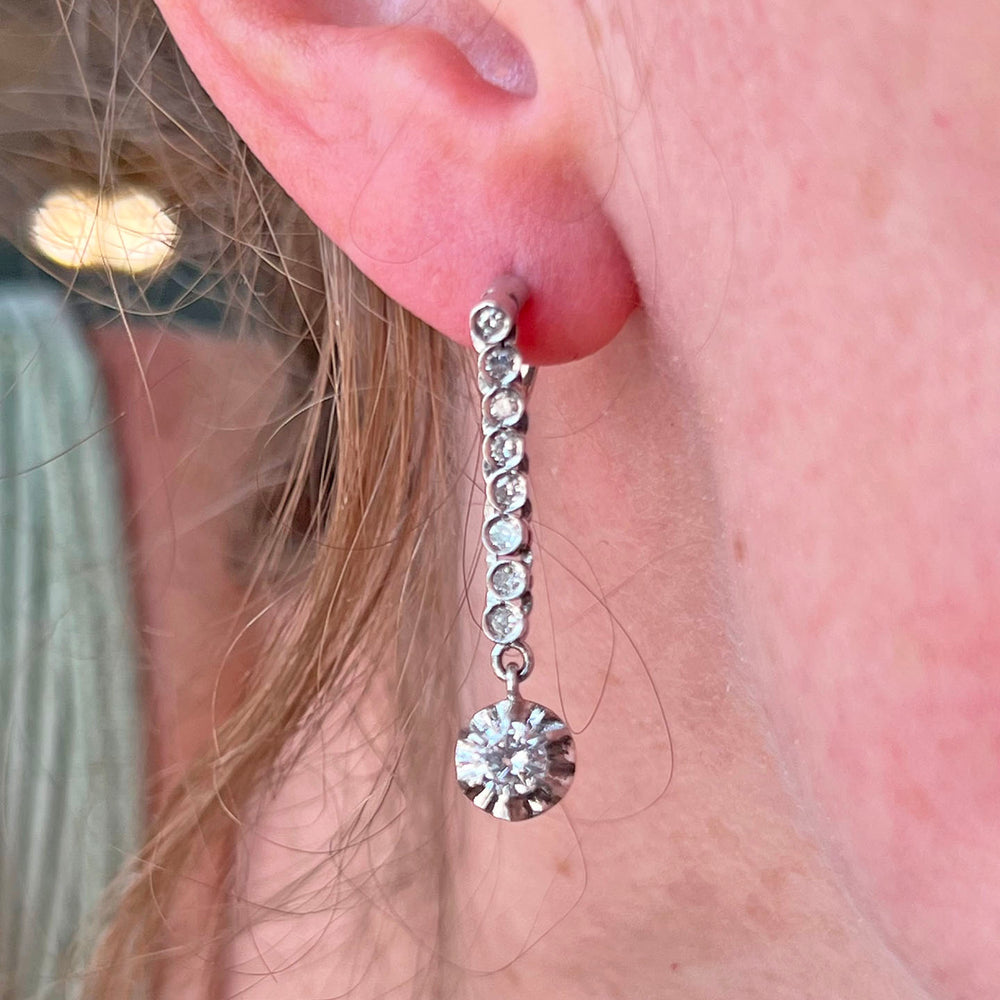 Mid-Century Diamond 14k Gold Earrings, c. 1960