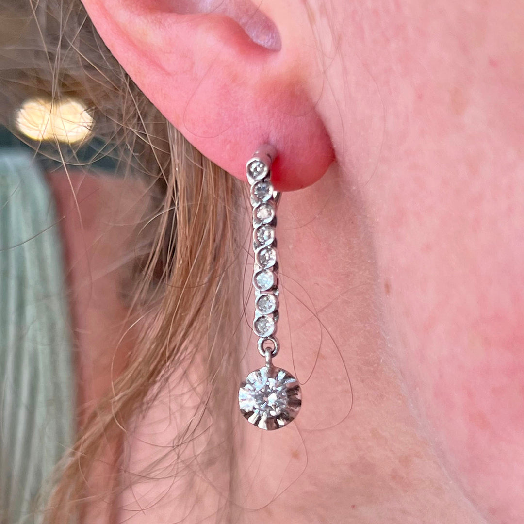 Mid-Century Diamond 14k Gold Earrings, c. 1960