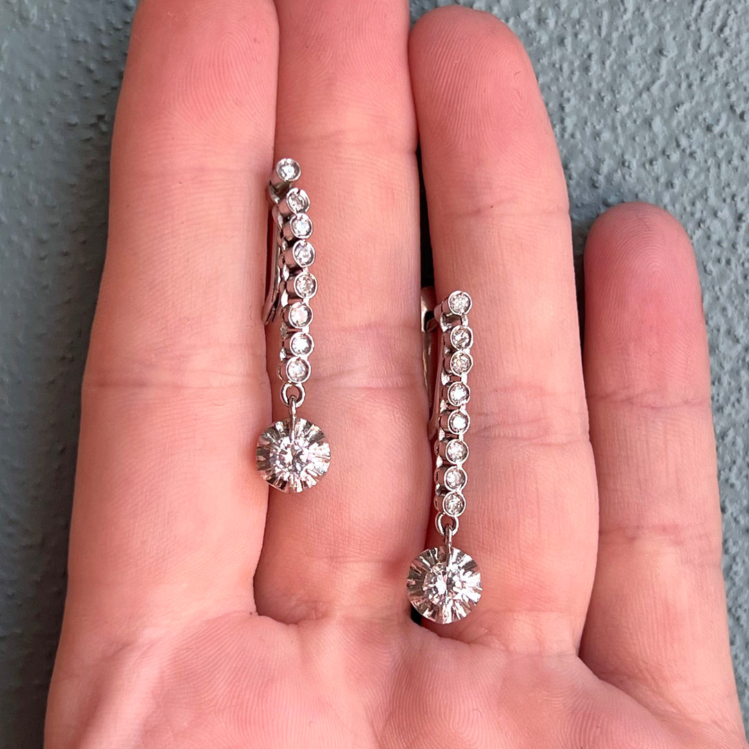 Mid-Century Diamond 14k Gold Earrings, c. 1960
