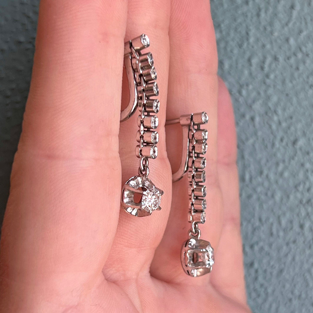 Mid-Century Diamond 14k Gold Earrings, c. 1960