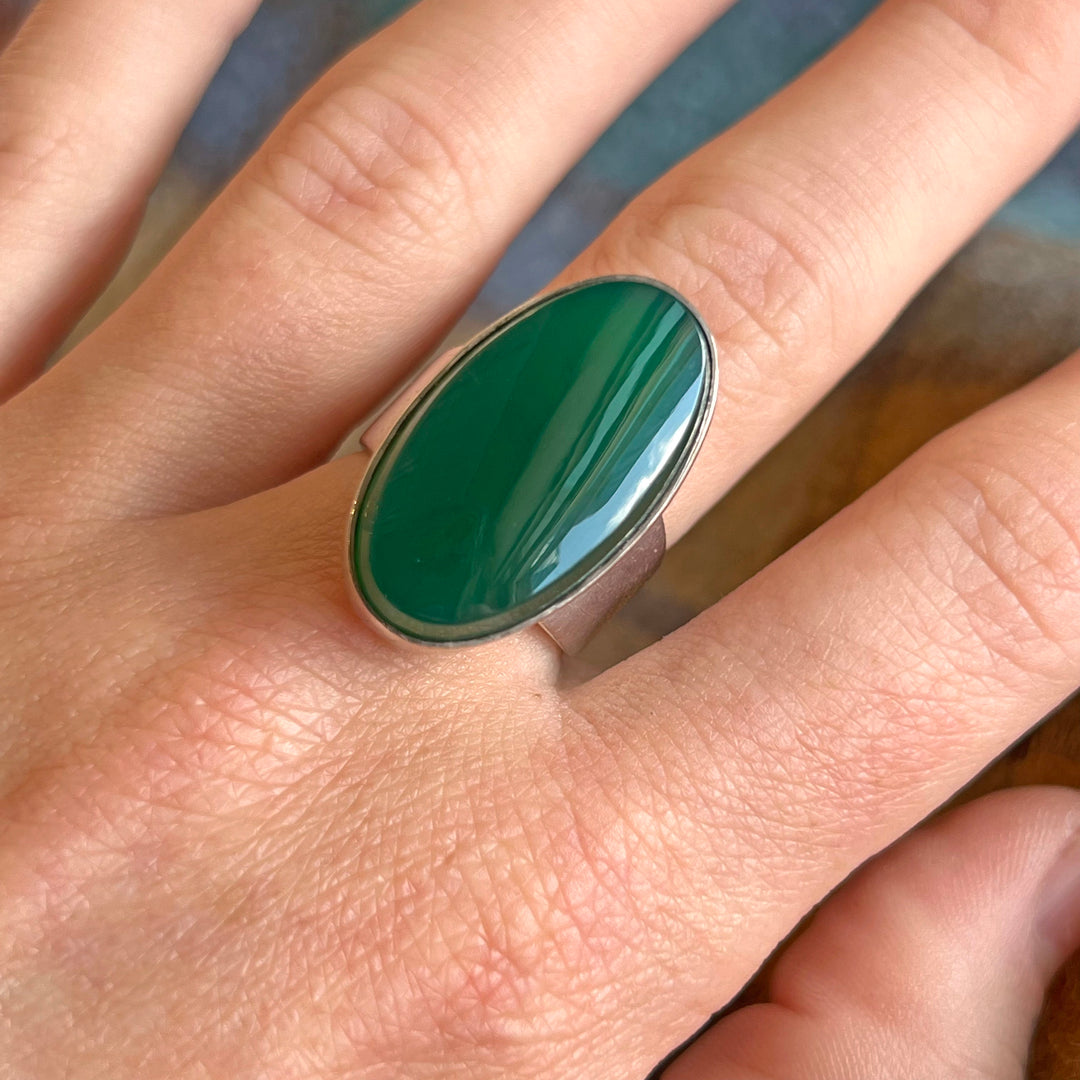 Mid-Century NE From Sterling Silver Chalcedony Ring, Denmark c.1950