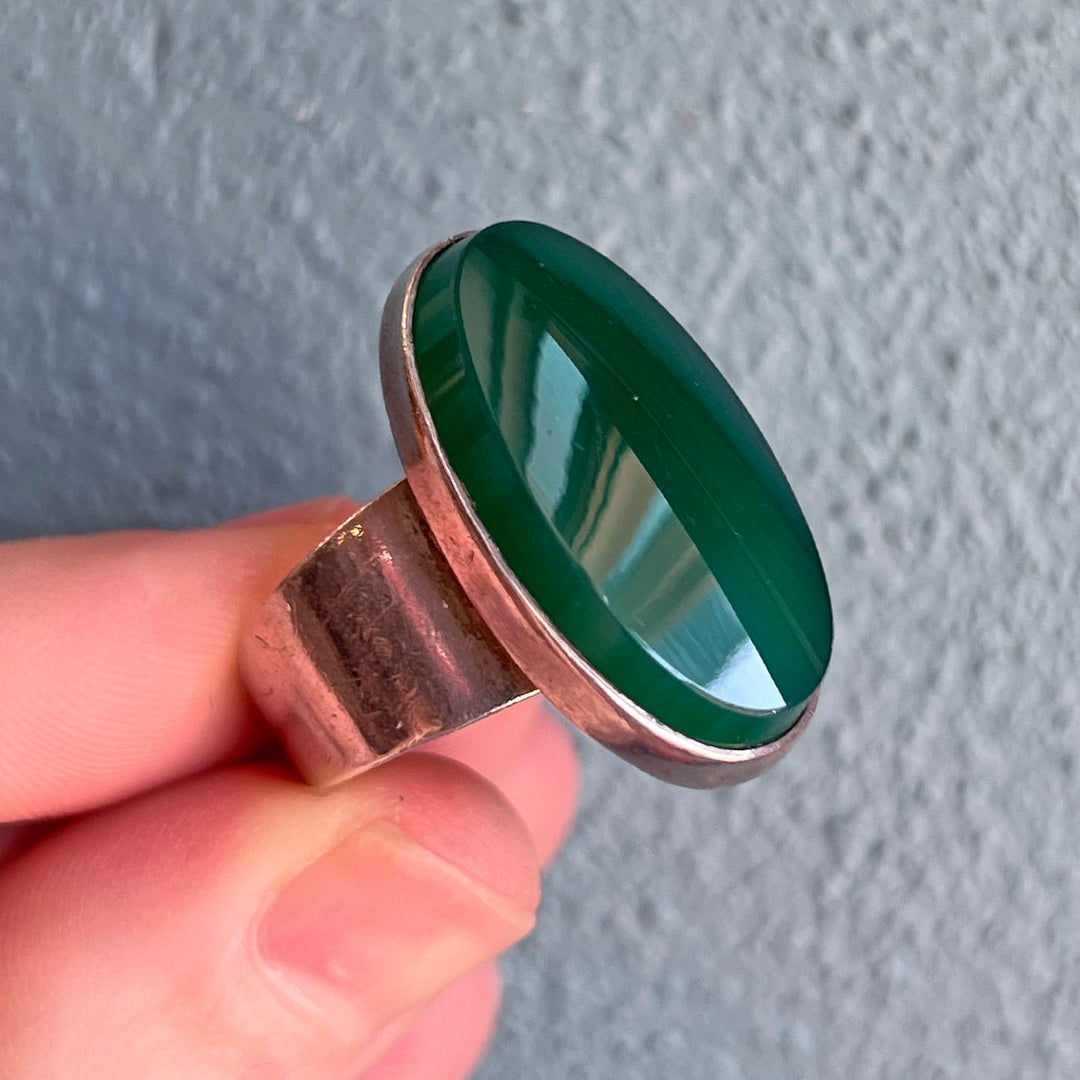 Mid-Century NE From Sterling Silver Chalcedony Ring, Denmark c.1950