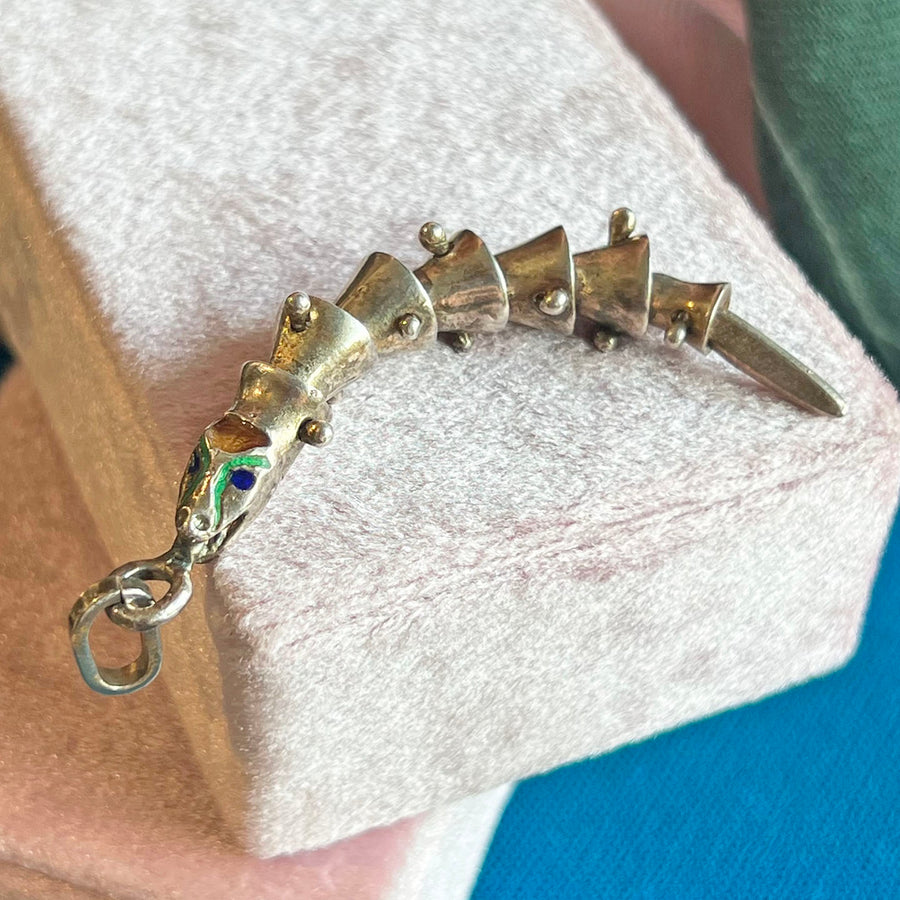 Mid-Century Silver Enamel Snake Drop Pendant c. 1960