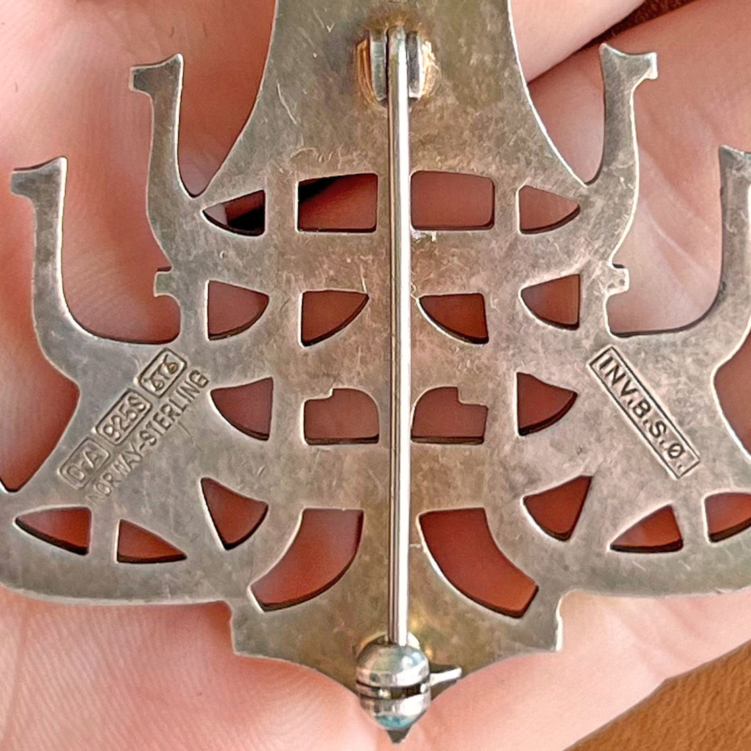 Vintage Silver David Andersen Brooch Pendant with Original Chain