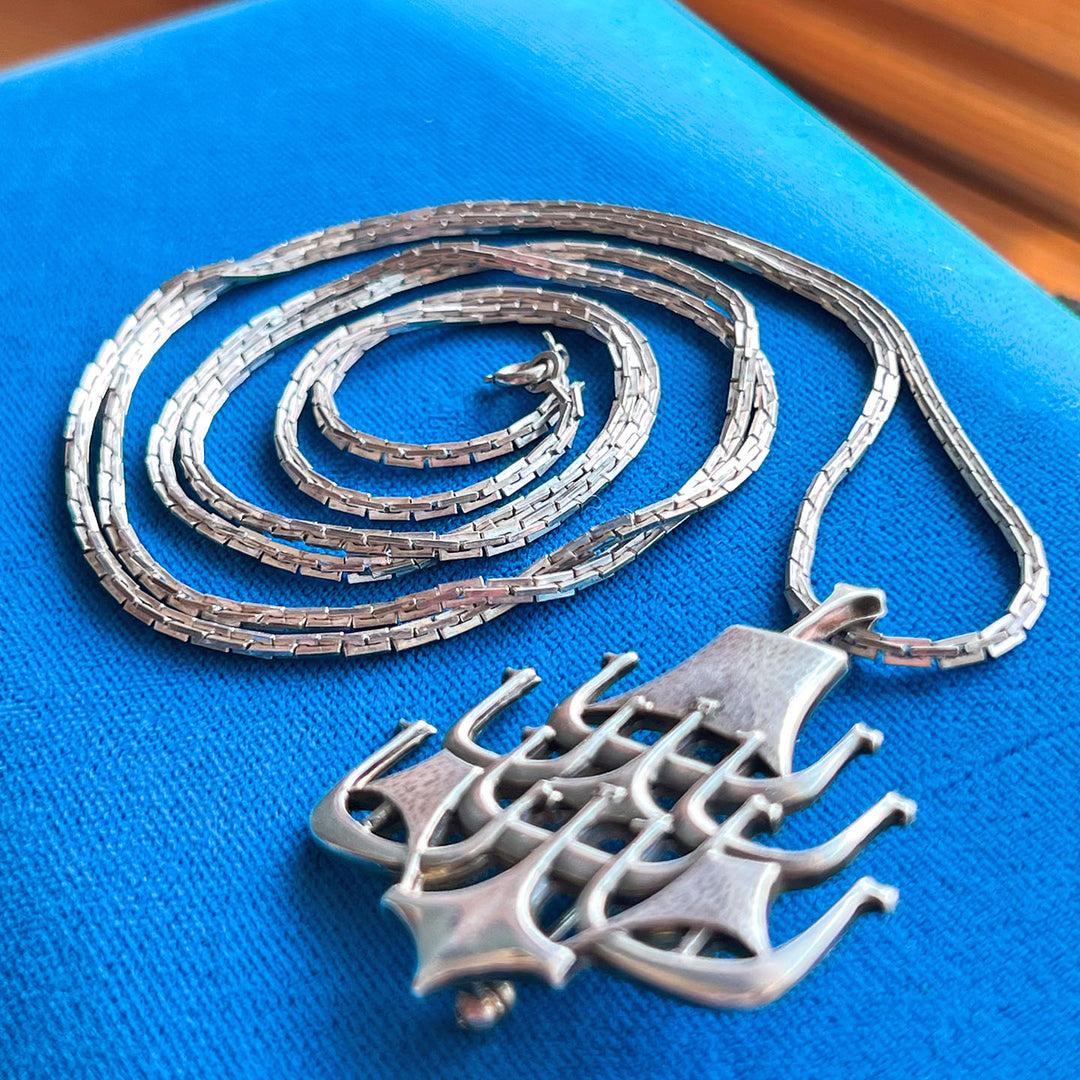 Vintage Silver David Andersen Brooch Pendant with Origianl Chain