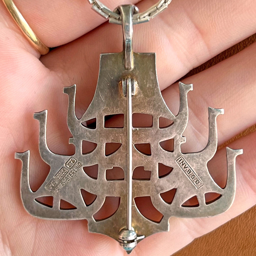 Vintage Silver David Andersen Brooch Pendant with Original Chain