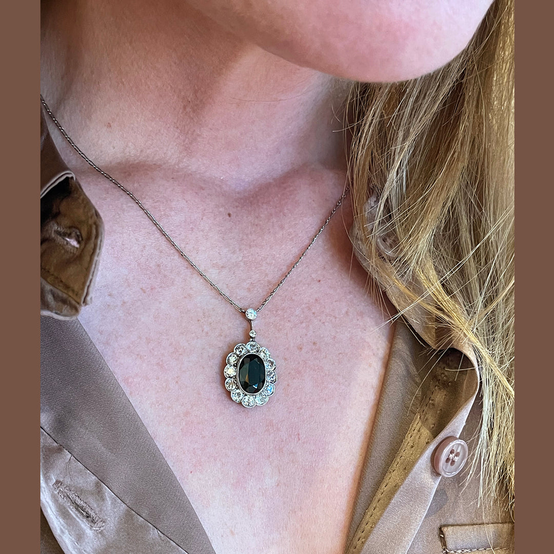 Antique Belle Epoch French Sapphire Platinum Necklace