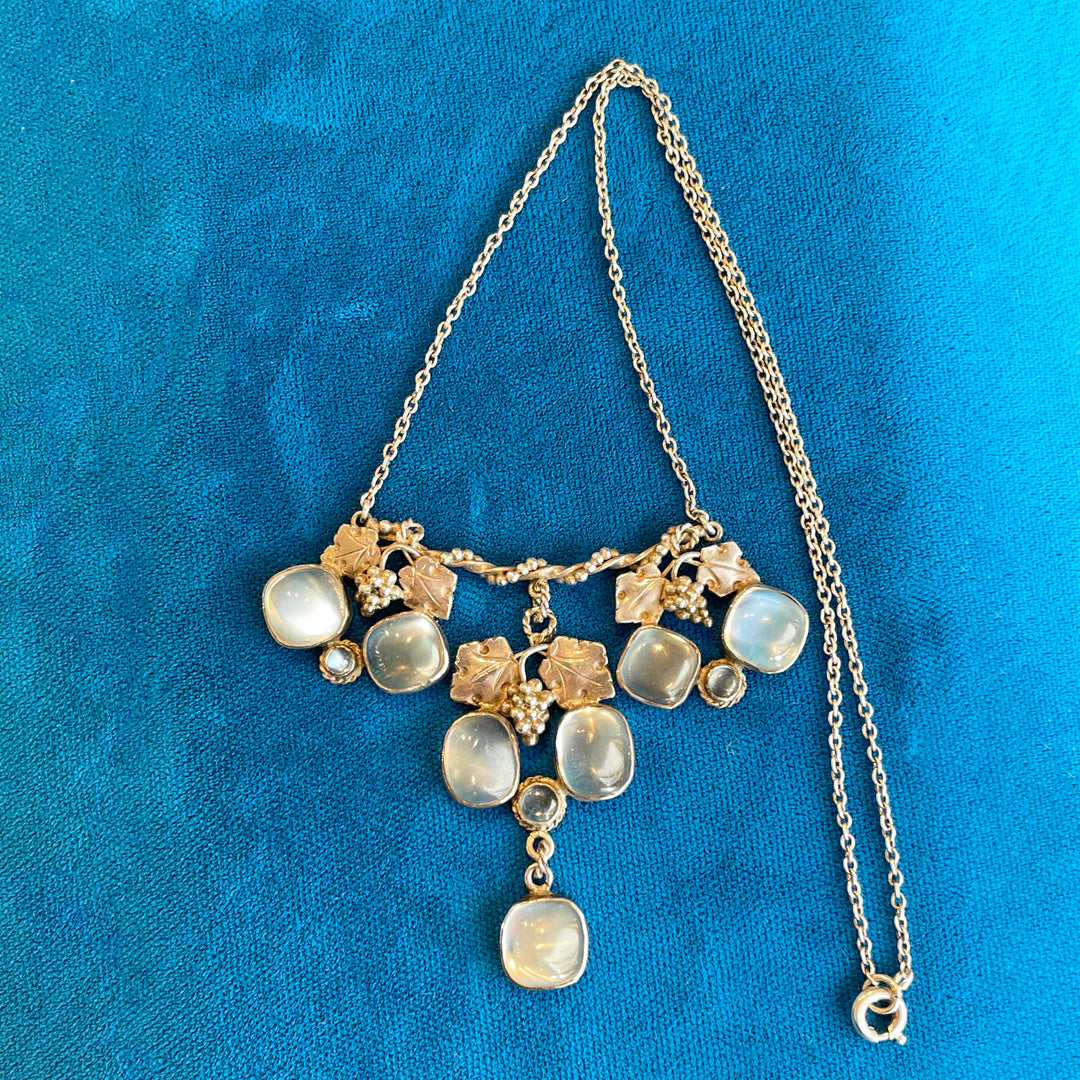 Antique Arts & Crafts Silver Moonstone Necklace