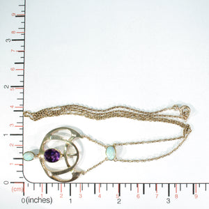 Antique Art Nouveau Opal Amethyst Necklace 15k Gold