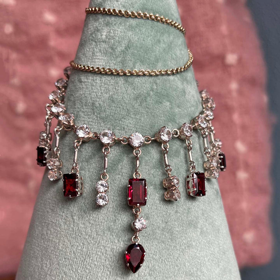 Antique Silver Gilt Zircon Garnet Necklace