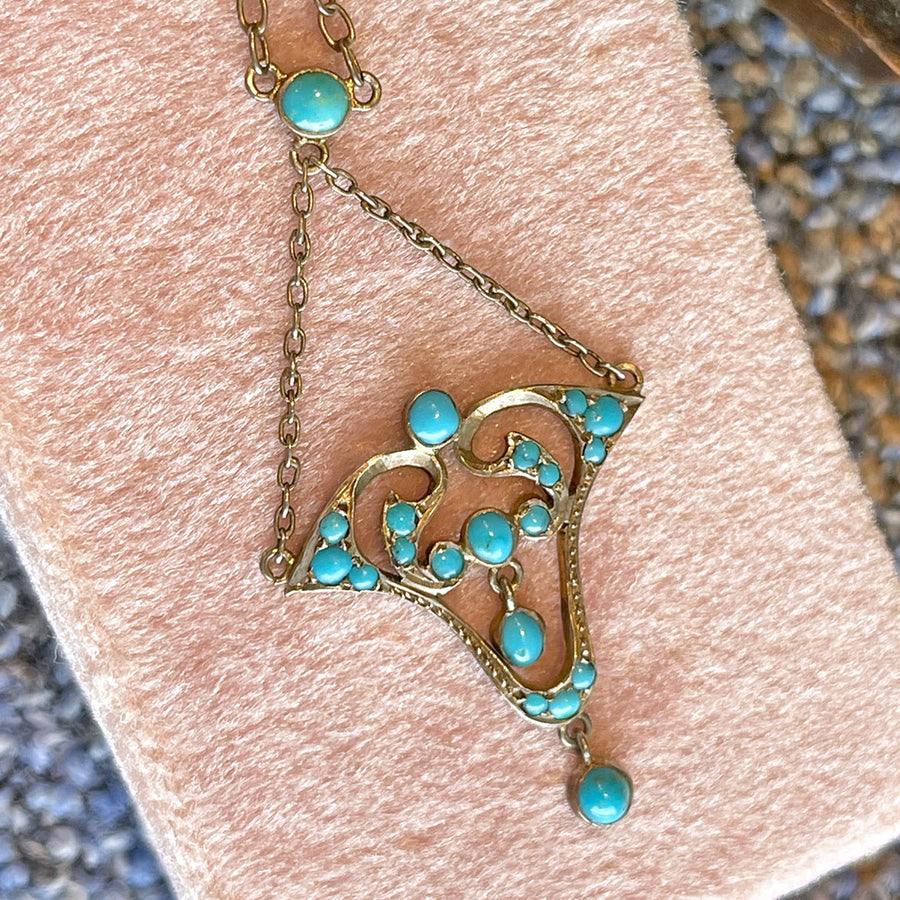 Antique Art Nouveau Silver Turquoise Necklace, c. 1900