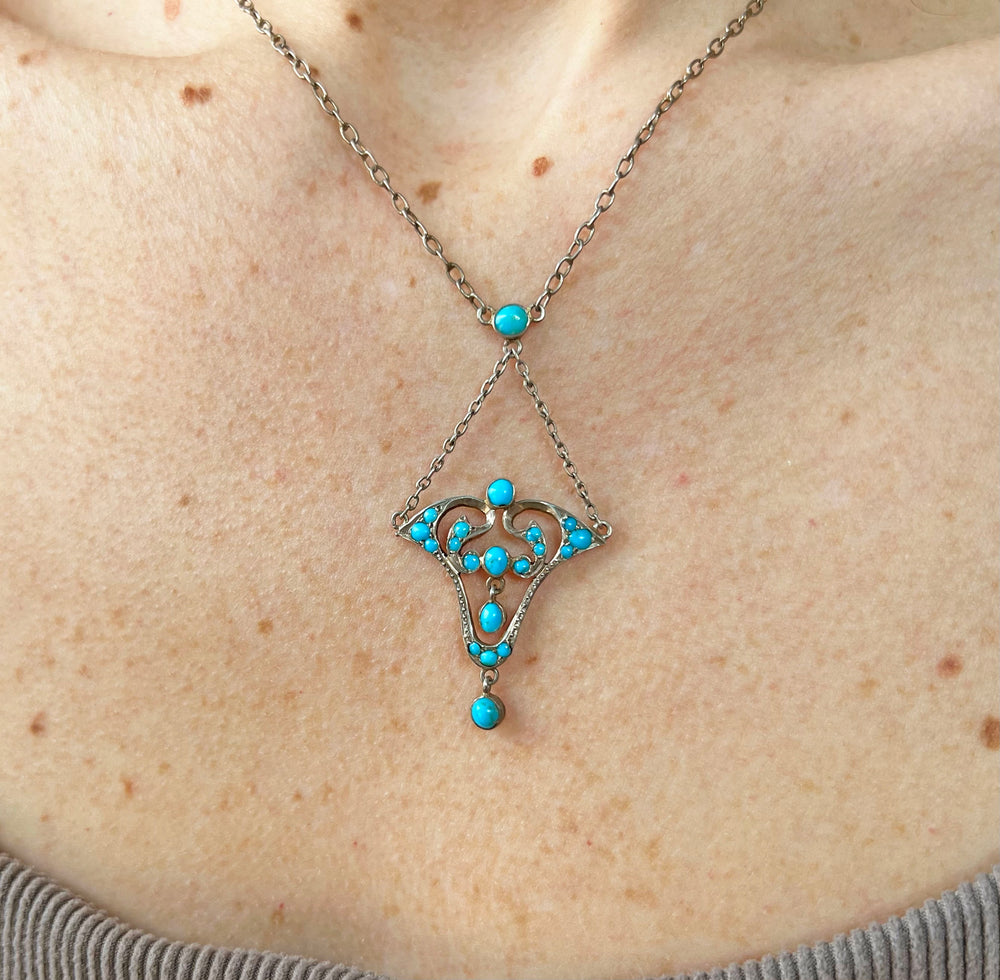 Antique Art Nouveau Silver Turquoise Necklace, c. 1900