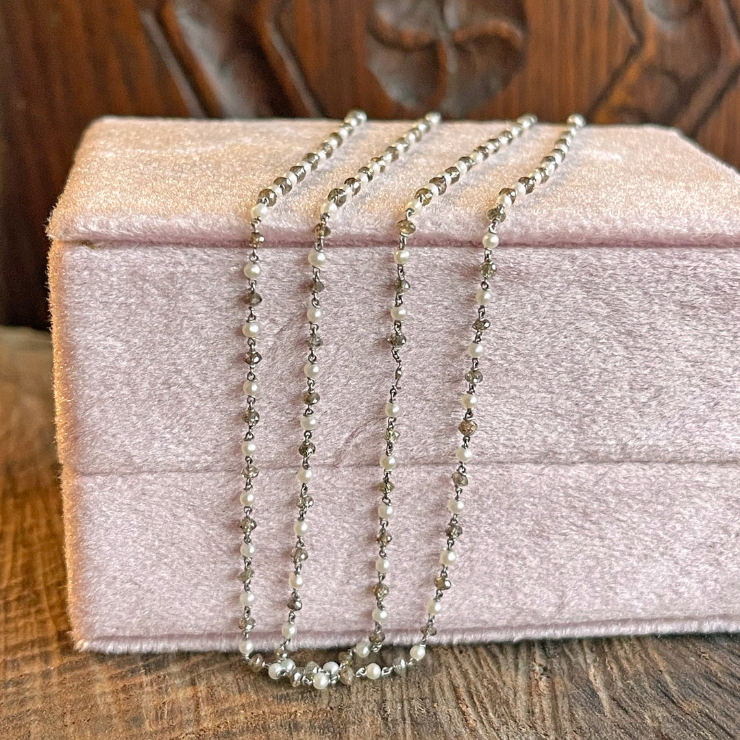 Art Deco Platinum, Pearl, and Champagne Diamond Chain Necklace, c. 1920s