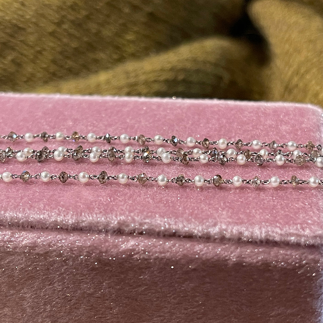 Art Deco Platinum, Pearl, and Champagne Diamond Chain Necklace, c. 1920s
