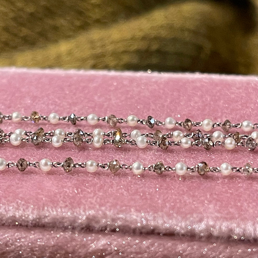 Art Deco Platinum, Pearl, and Champagne Diamond Chain Necklace, c. 1920s
