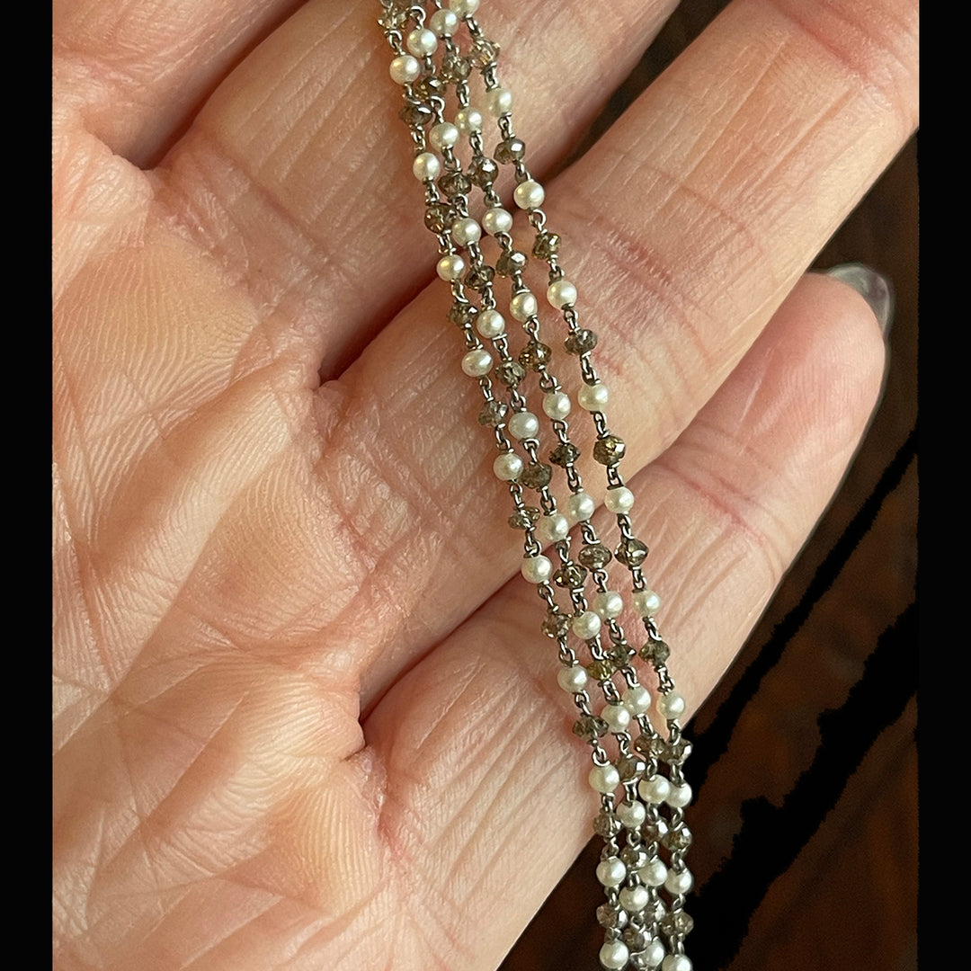 Art Deco Platinum, Pearl, and Champagne Diamond Chain Necklace, c. 1920s