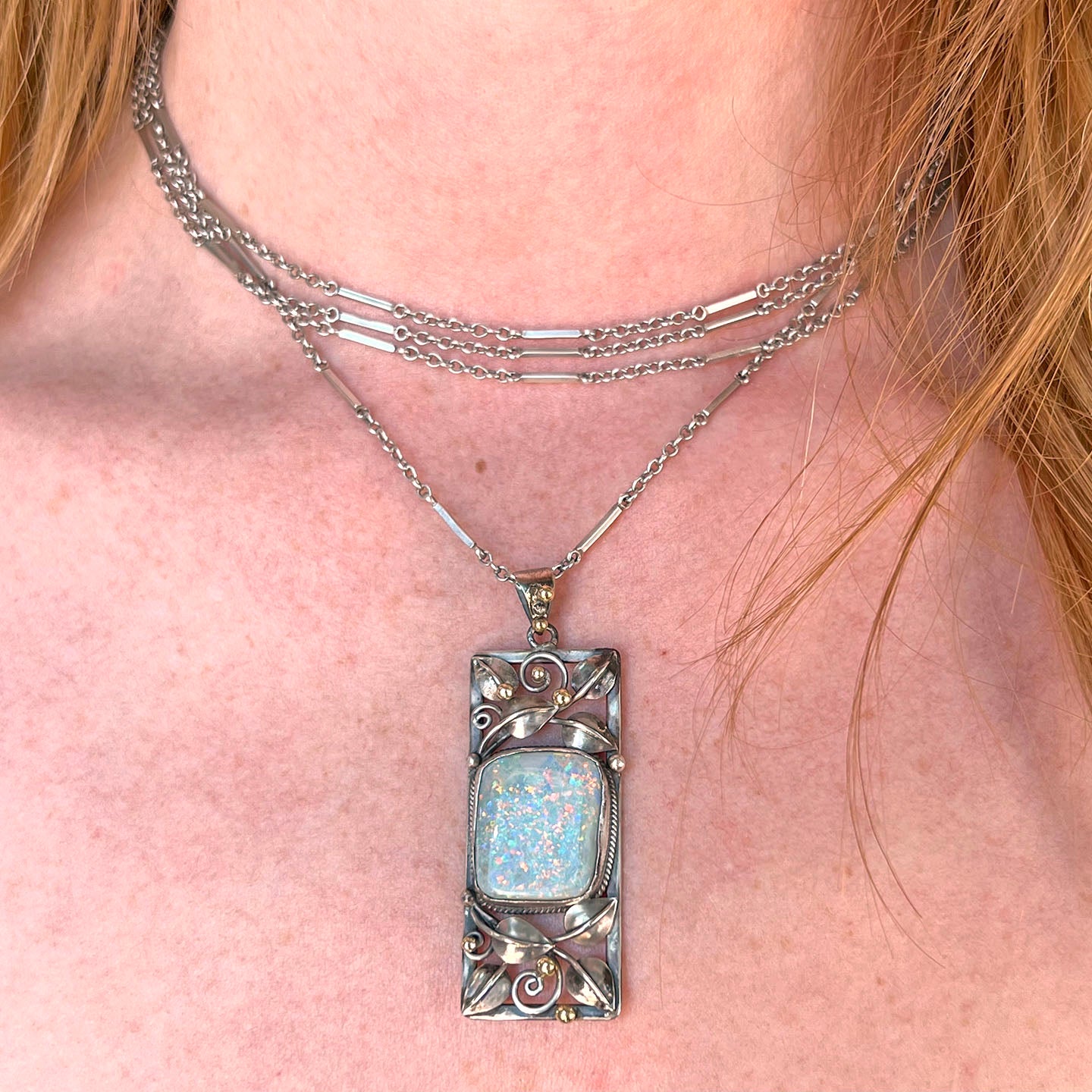 Antique Arts and Crafts Silver Gold Opal Pendant c. 1910