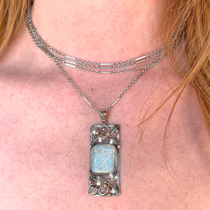 Antique Arts and Crafts Silver Gold Opal Pendant c. 1910