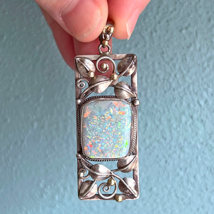 Antique Arts and Crafts Silver Gold Opal Pendant c. 1910