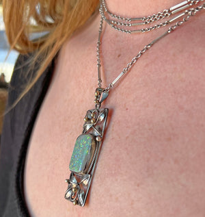 Antique Arts and Crafts Silver Gold Opal Pendant c. 1910