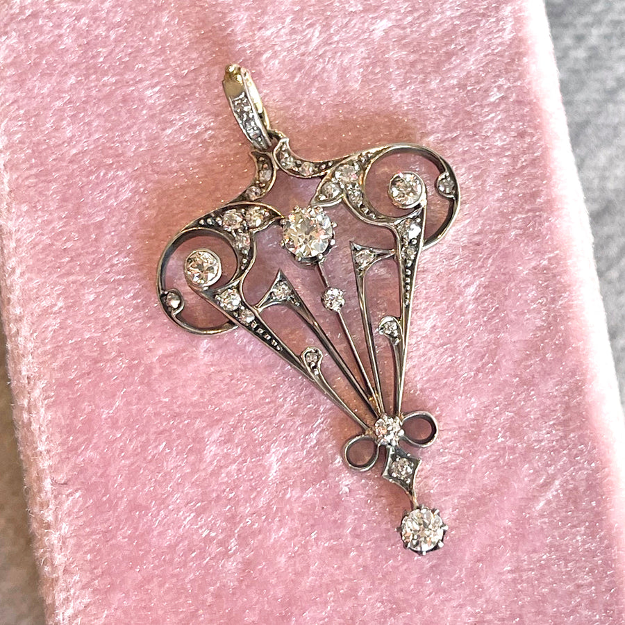 Edwardian Art Nouveau Diamond Pendant in 18K Gold and Silver