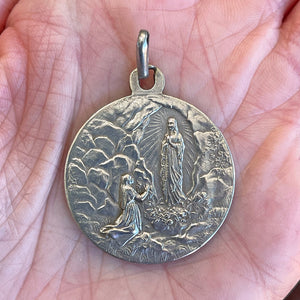 Antique French Silver Virgin Mary Medallion Pendant