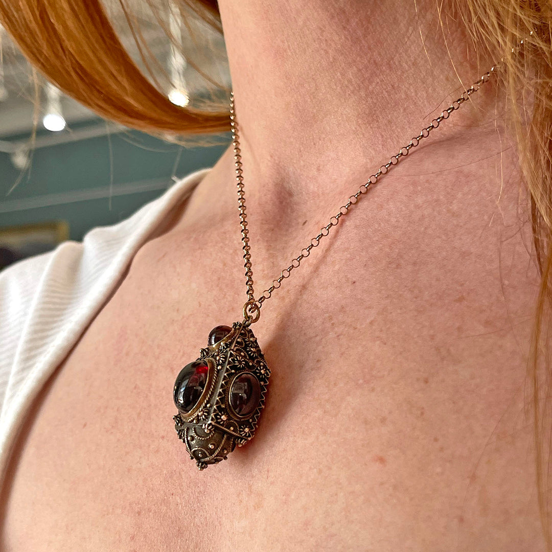 Antique Italian Silver Gilt Garnet Pendant