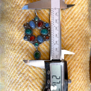 Antiques Silver Multicolor Agate Drop Pendant