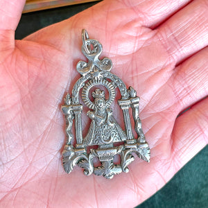 Silver Engraved Pierced Pendant of Virgen del Sagrario, Patron Saint of Toledo