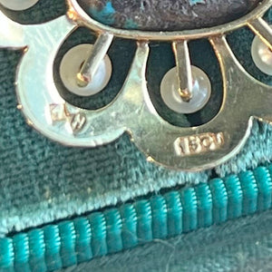 Antique Turquoise Pearls Pendant 15k Gold Floral-Shaped
