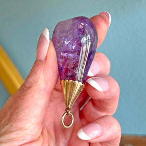 Antique Pendant Carved Amethyst Pear with 15k Gold Mounting