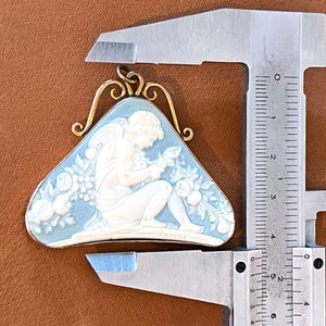 Antique Blue Ceramic Carved Pendant 9 karat Gold