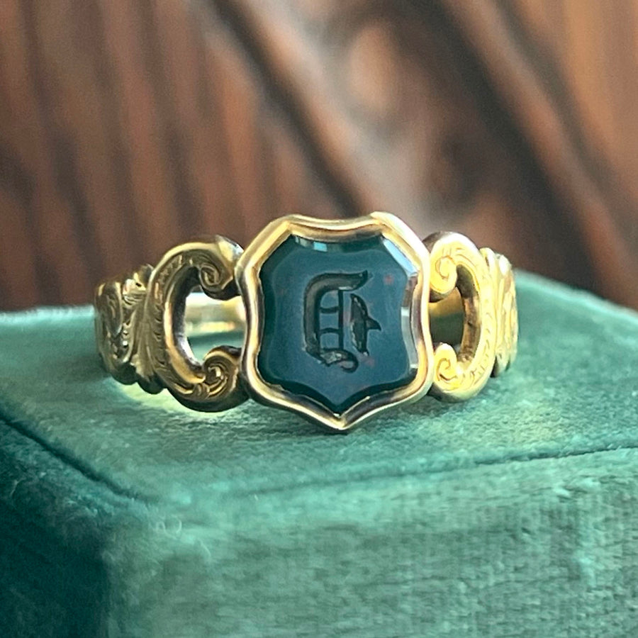Antique Georgian Shield Bloodstone Intaglio Ring
