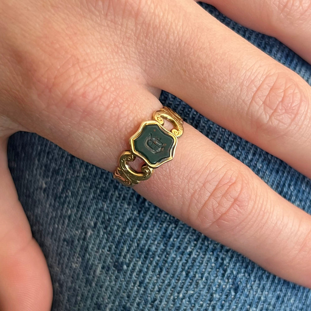 Antique Georgian Shield Bloodstone Intaglio Ring