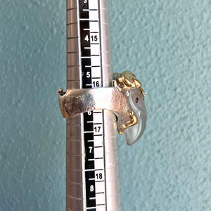 Vintage Designer Silver Gold Rock Crystal and Garnet Birds Head Ring